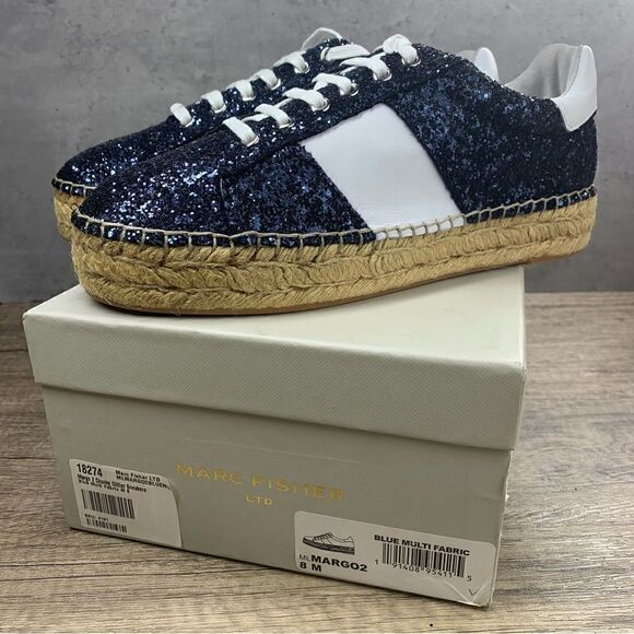 Marc Fisher~”Margo2”~Navy Blue Glitter Lace up Espadrille Sneakers~Size 8M - Picture 8 of 10